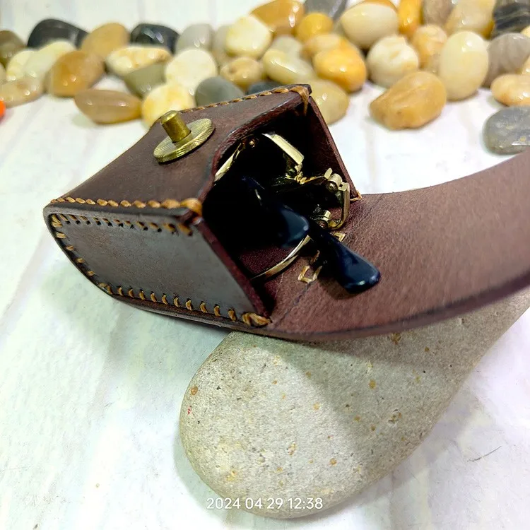 Blongk Leather Folding Glasses Box Belt Pack Cowhide Hand-made Foldable Glasses Case Small Waist Bag Men Women PD-ZD