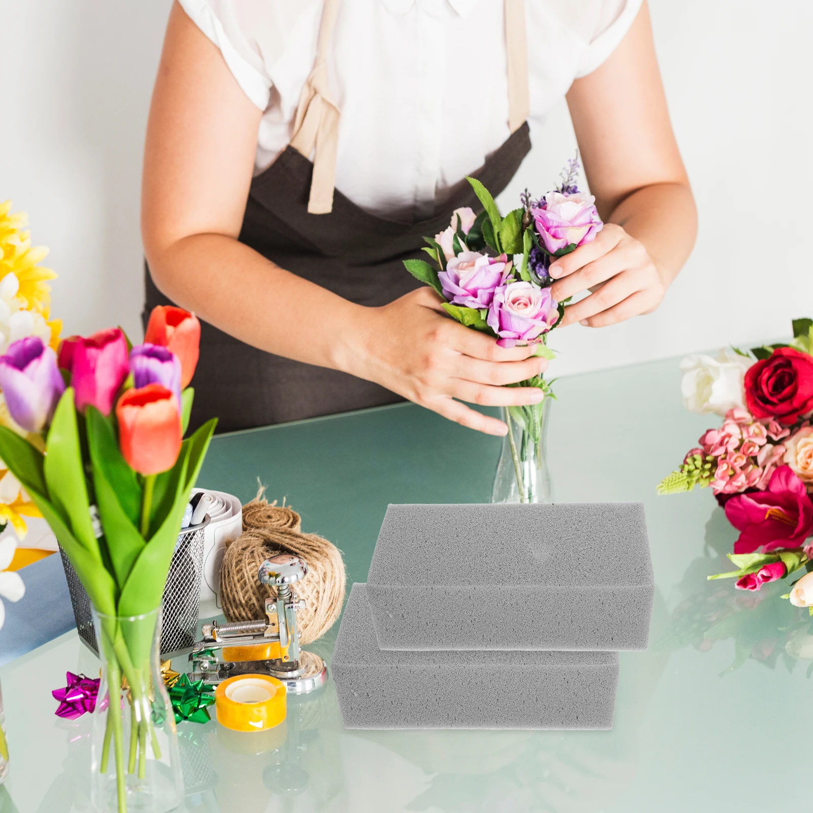 

6pcs Gray Dried Flower Mud Reusable Foam Blocks Artificial Flowers DIY Craft Supplies Home Plants Arrangement Accessories Floral