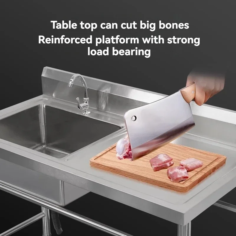 Commercial Stainless Steel Sink with Bracket Kitchen Single and Double Sink Dish Washing Basin with Platform Dining Hall