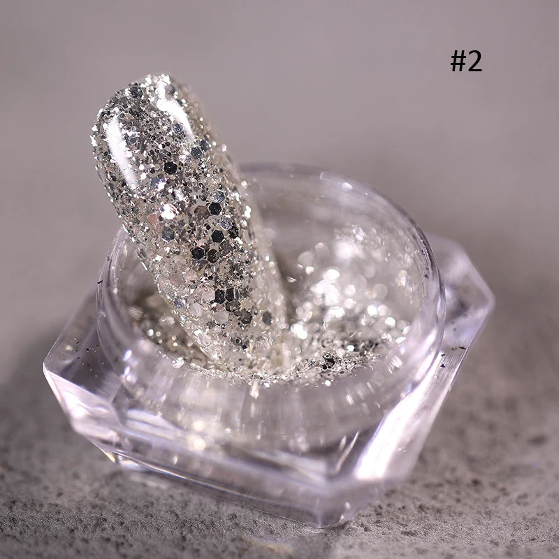 8 Potten/Set Platina Spiegel Nagel Glitter Pailletten Gemengd Formaat Super Glanzende Paillette Hexagon Glitter Poeder Diy Goud Zilver Vlokken