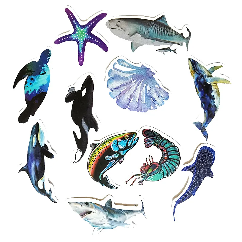 10/30/50pcs Blue Sea Creatures Stickers Waterproof Skateboard Motorcycle Guitar Luggage Laptop Bicycle Sticker Kids Toys