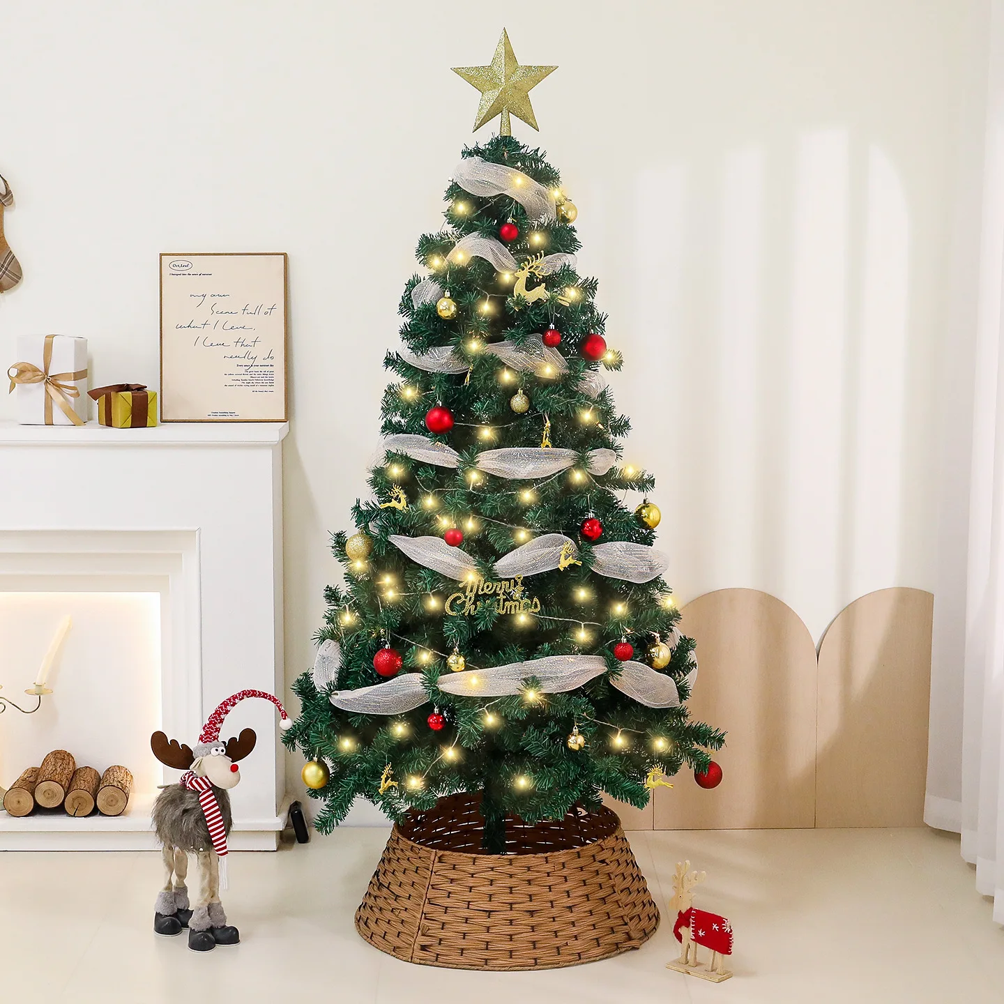 Star Tree Topper - Christmas Tree Pre-Lit Artificial Green PVC