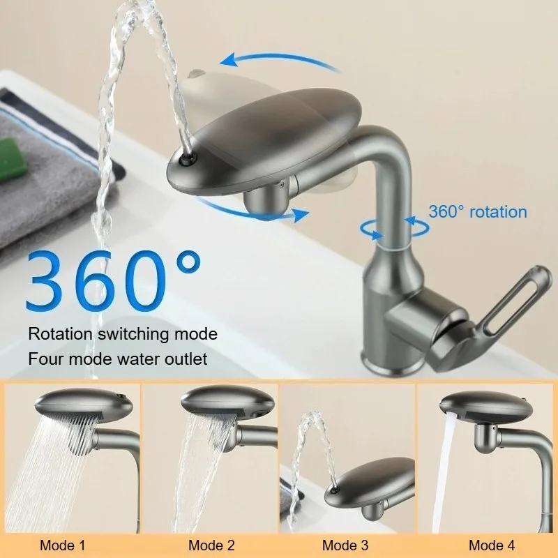 Universal Multi-Function Rotate Spray Faucet Stainless Steel 360°Rotation Multi-Layer Filtration Faucet with 4 Water Outlet Mode