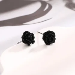 Vintage Black 3D Rose Stud Earrings for Women Unique Personality Flower Earring Daily Jewelry Accessories Gifts