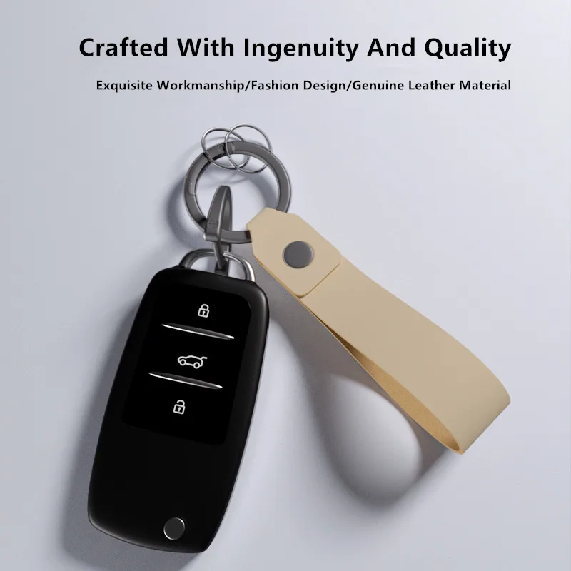 JFBONIN 2026 Genuine Leather Car Keychain for Couples Simple Design Men And Women High-End Accessory Convenient Key Pendant