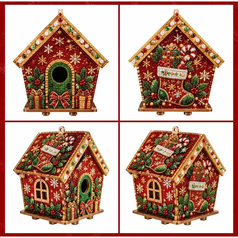 DIY Perlenkunst Weihnachtshaus Diamant-Malerei-Set Lebkuchenhaus-Form Weihnachts-Hängeornament-Set für Heimdekoration Geschenk – Detail 10