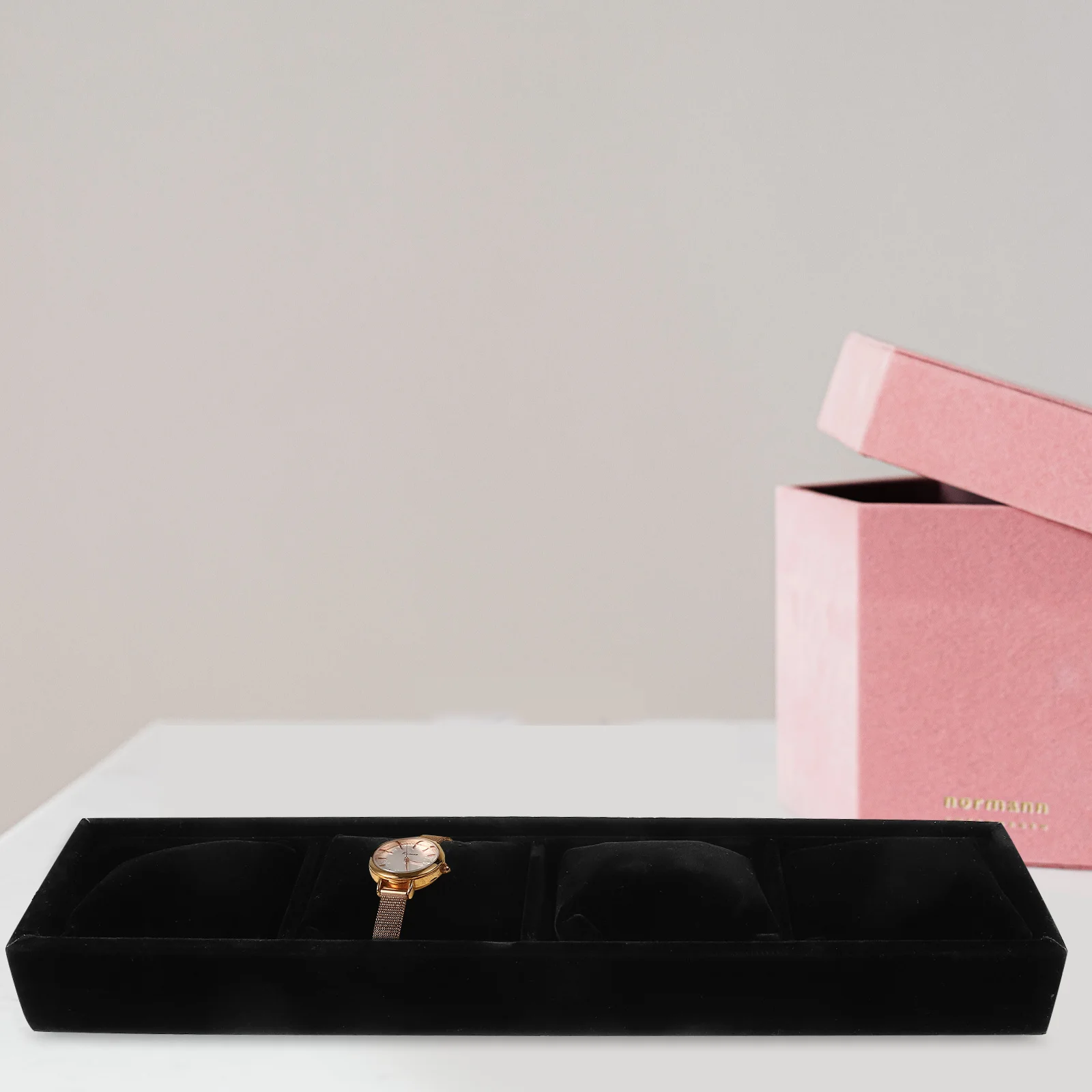 

Bracelet Display Tray Storage Box For Watches Jewelry Organizer Desktop Case Pu Fabric Black Single-Layer Watch Holder