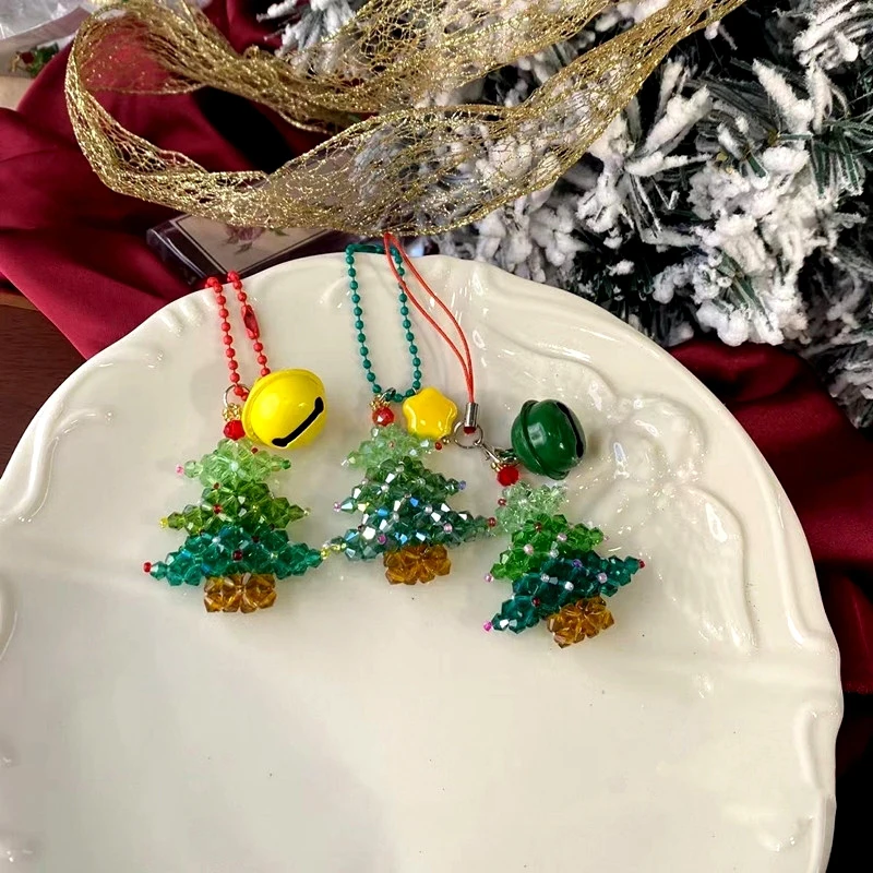 شجرة عيد الميلاد مطرز سلسلة الهاتف لطيف اليدوية مطرز سلسلة الهاتف مكافحة خسر الحبل حقيبة ديكور هدية عيد الميلاد #3