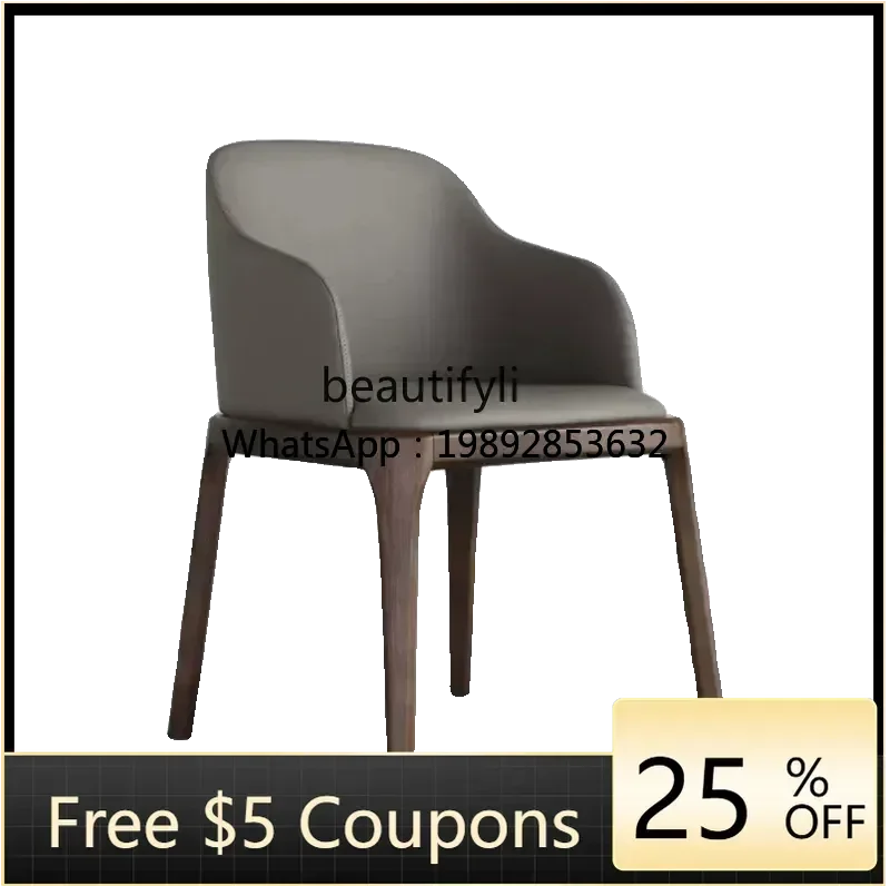 

FF Nordic Solid Wood Modern Minimalist Italian Restaurant Hotel Model Room Reception Table and Chair Home Backrest Leather Chair