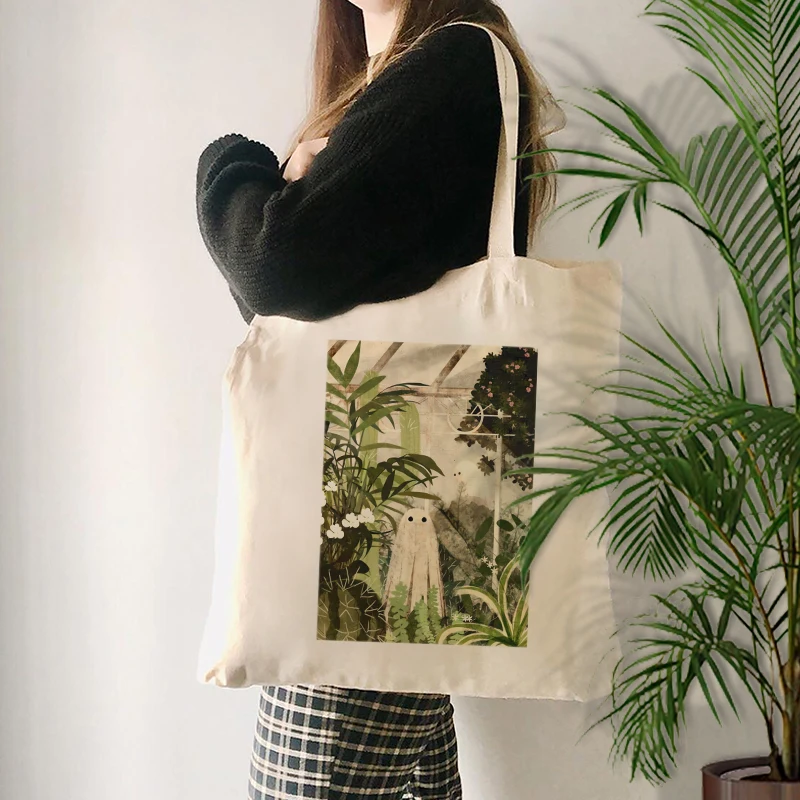 There's A Ghost in The Greenhouse Again Pattern Tote Bag Halloween Gift for Friends Teachers Sister Shopping Bag Shoulder Bags