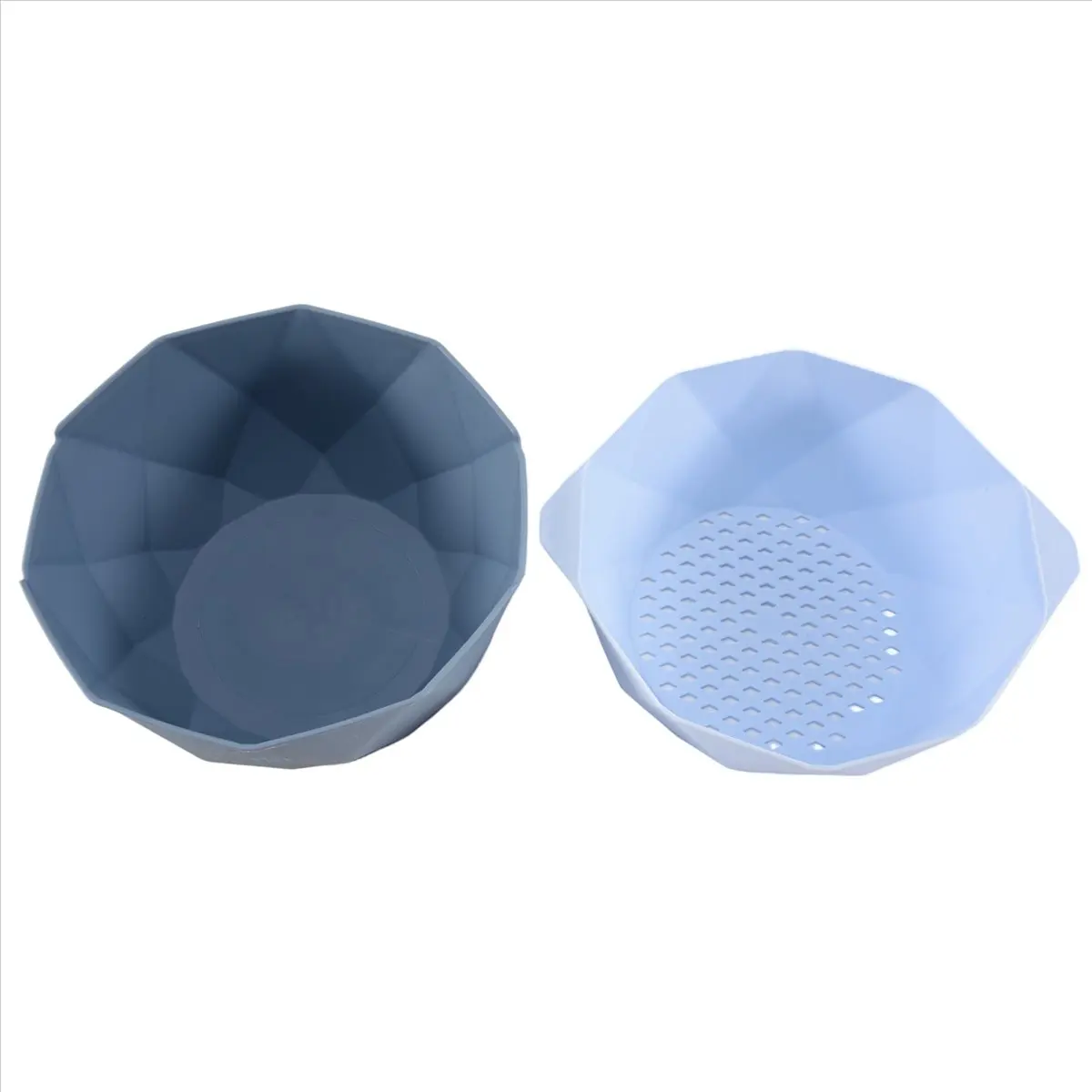 【ELEVATE LIFE】Vegetables Washing Basket Double-Layer Kitchen Drain Basket Household Fruit Basin Storage Tool ,Blue ABDD