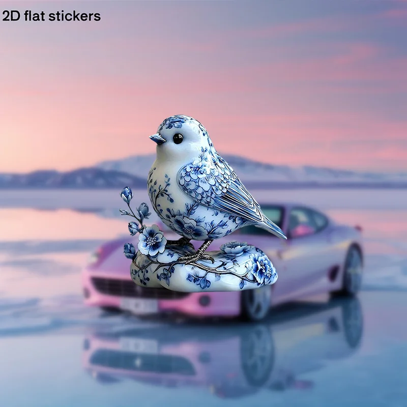

Набор из 3 шт. 2D плоских виниловых наклеек с синими птицами и цветами, водонепроницаемые DIY-наклейки для автомобиля, ноутбука, бутылки для воды, домашнего декора