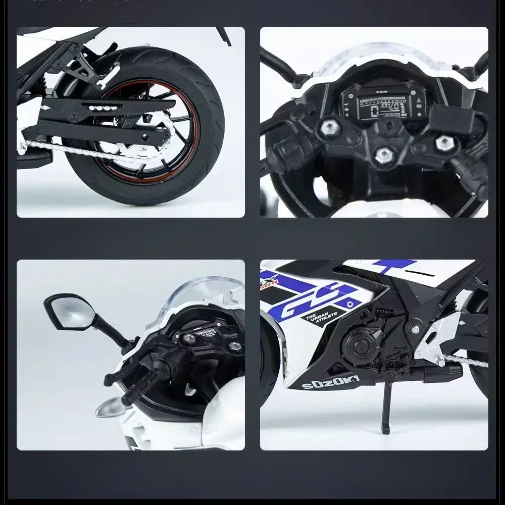 1:12 Suzuki GSX250R Motorcycle Toy Model Sound Light Metal Body Rubber Tire Shock Absorption Miniature Toys Kid Christmas Gifts