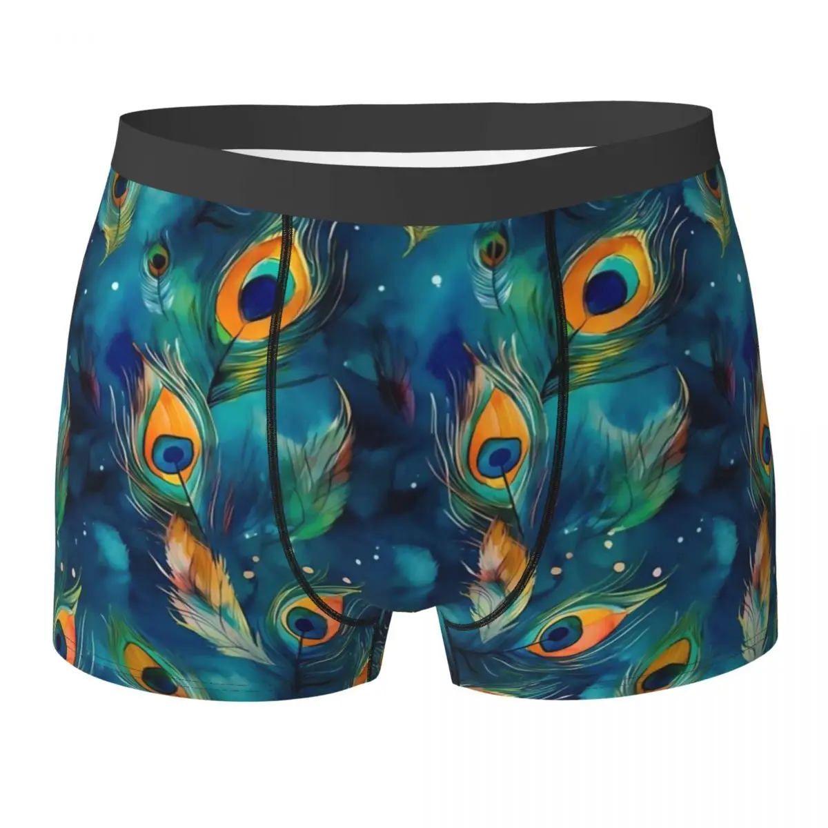 Watercolor Peacock Feather Underwear Abstract Art Men's Panties Print Stretch Boxershorts High Quality Shorts Briefs Big Size