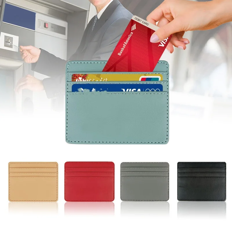 PU Leather 4 Slot ID Card Holder Candy Color Bank Credit Card Box Multi Slot Slim Case Wallet Women Men Business Card Cover