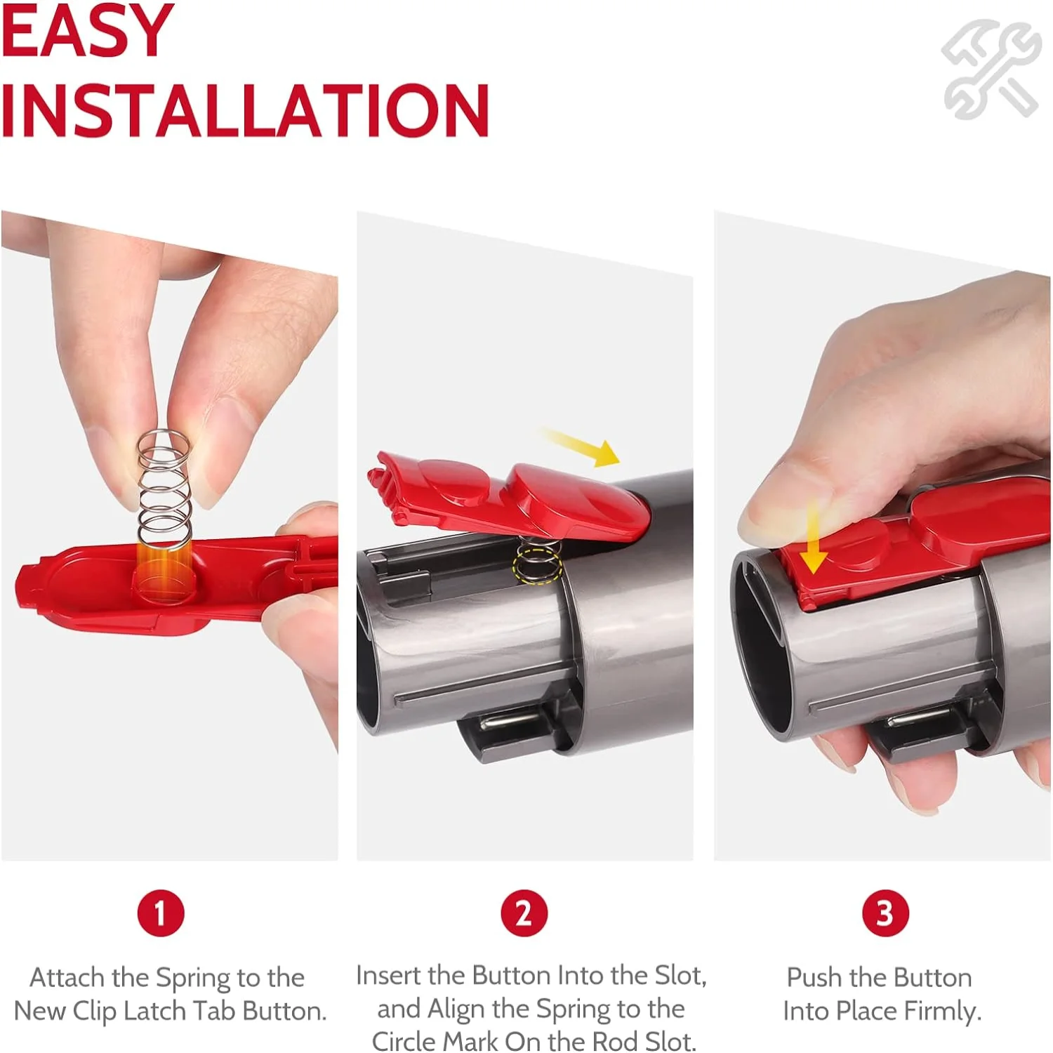 Confezione da 2 tubi per bacchetta/pulsante per linguetta di chiusura con clip per testina detergente compatibile con aspirapolvere V8 V10 V11 V15, bacchetta/strumento di illuminazione ma