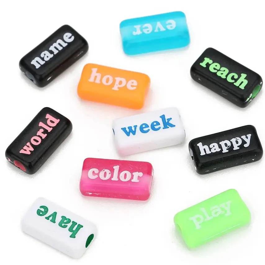 100Pcs/Lot 15x8x5mm Acrylic Beads English Words Rectangular Letter Beads Loose Spacer Beads For DIY Bracelet Jewelry Accessories