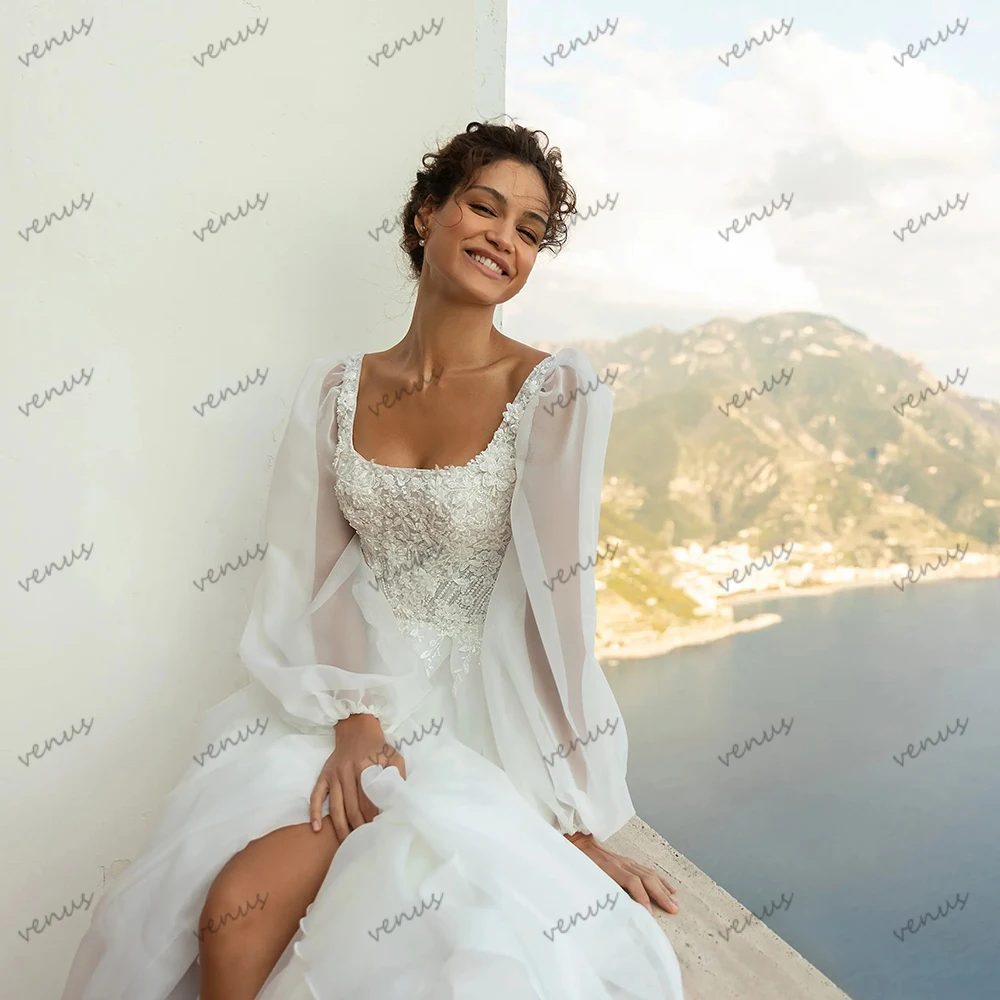 

Vintage Wedding Dresses A Line Organza Bridal Gowns Lace Appliques Long Puff Sleeves Robes Vestidos De Novia Customized 2025
