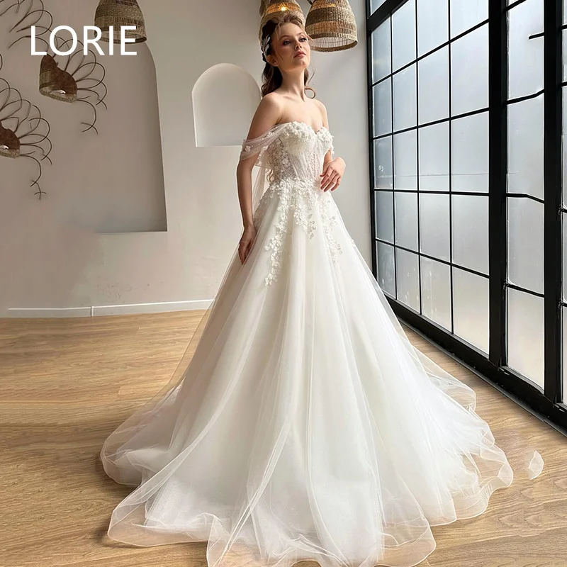 

LORIE Lace Applique Sexy A-line Off Shoulder Tulle Wedding Dress Lace Up Bridal Gowns vestidos de novia Customized 2025