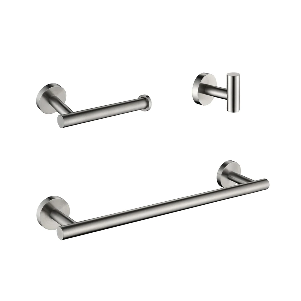 

3-Pieces Bathroom Hardware Accessories Set Towel Bar Toilet Paper Holder Robe Towel Hooks