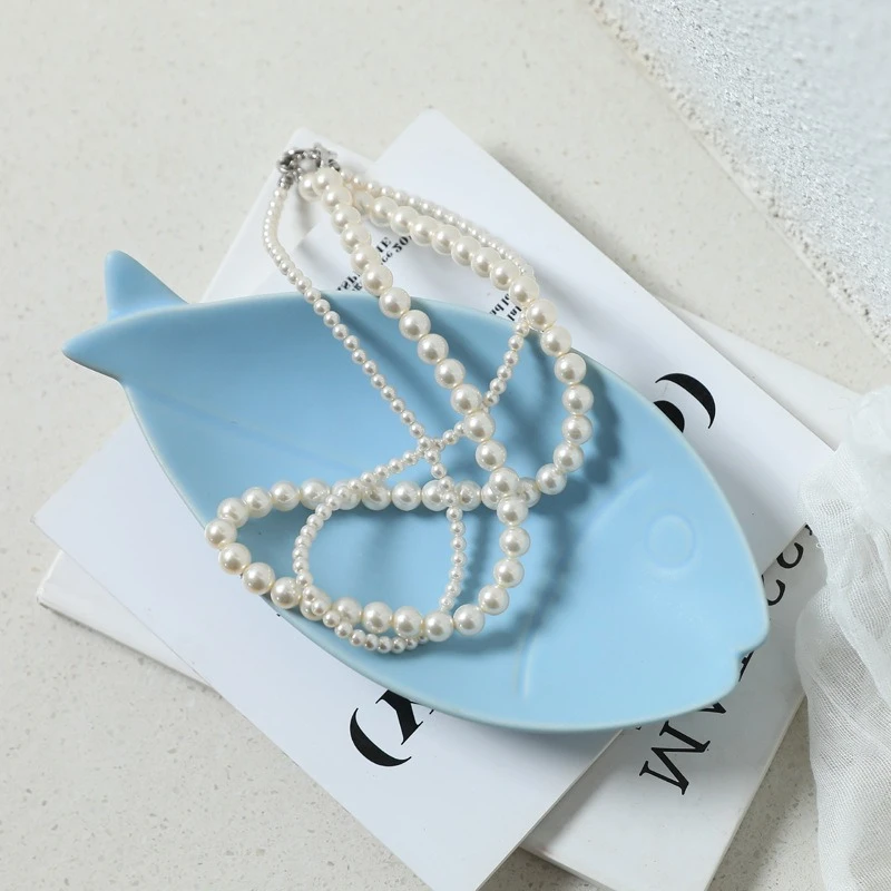 Ceramic Jewelry Tray Fish-shaped Plate Desktop Storage Container Necklace Earrings Display Tray Trinket Dish Trays Decorative