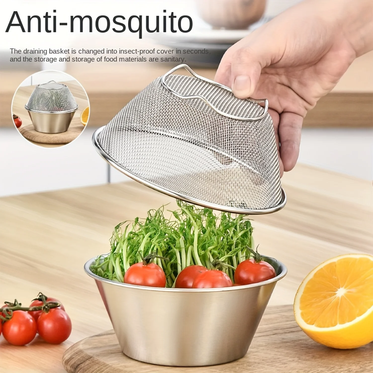 2pcs Stainless Steel Fruit Filter Bowl, Salad Rice Washing Drain Cooking Bowl, Fine Mesh Strainer, Household Water Food Basket