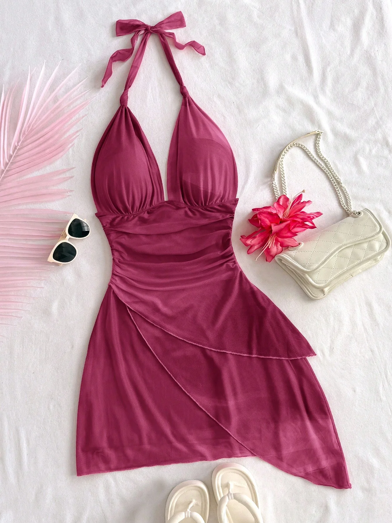 2025 تصميم الأزياء الشعور الشيفون بلا أكمام مثير ضيق عميق الخامس فستان قصير مثير نقي عارية الذراعين #4