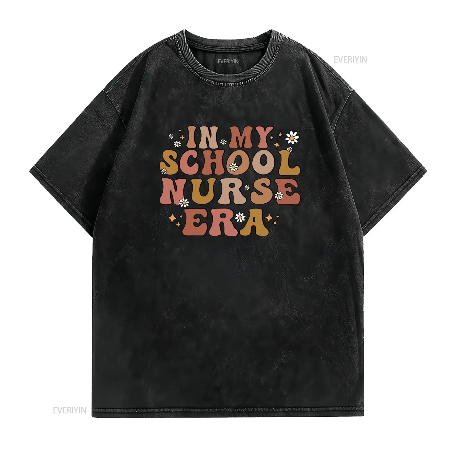 Retro Groovy In My School Nurse Era Daisy Floral Print Casual T Shirt vintage Washed streetwear Stylish homme designer clothes