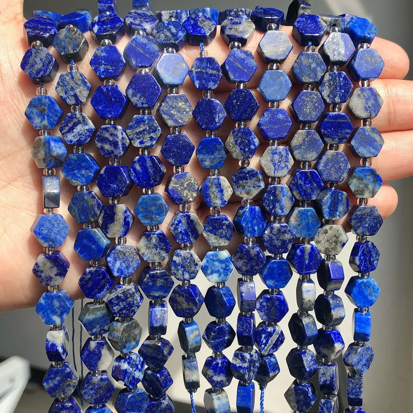 Natural Hexagon Stone Beads Lapis Lazuli Charm Loose Bead for Jewelry Making Handmade DIY Jewelry Material Accessories 8.5x9.5mm