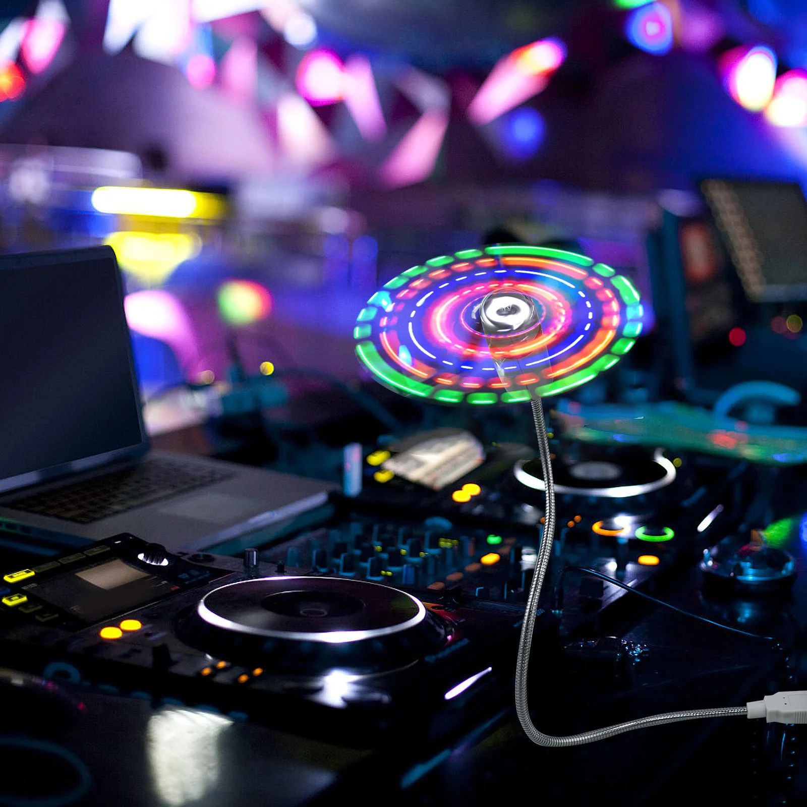 Mini ventola USB flessibile da 2 pezzi con display circolare con motivi LED colorati (argento) Mini ventola USB Mini ventola USB