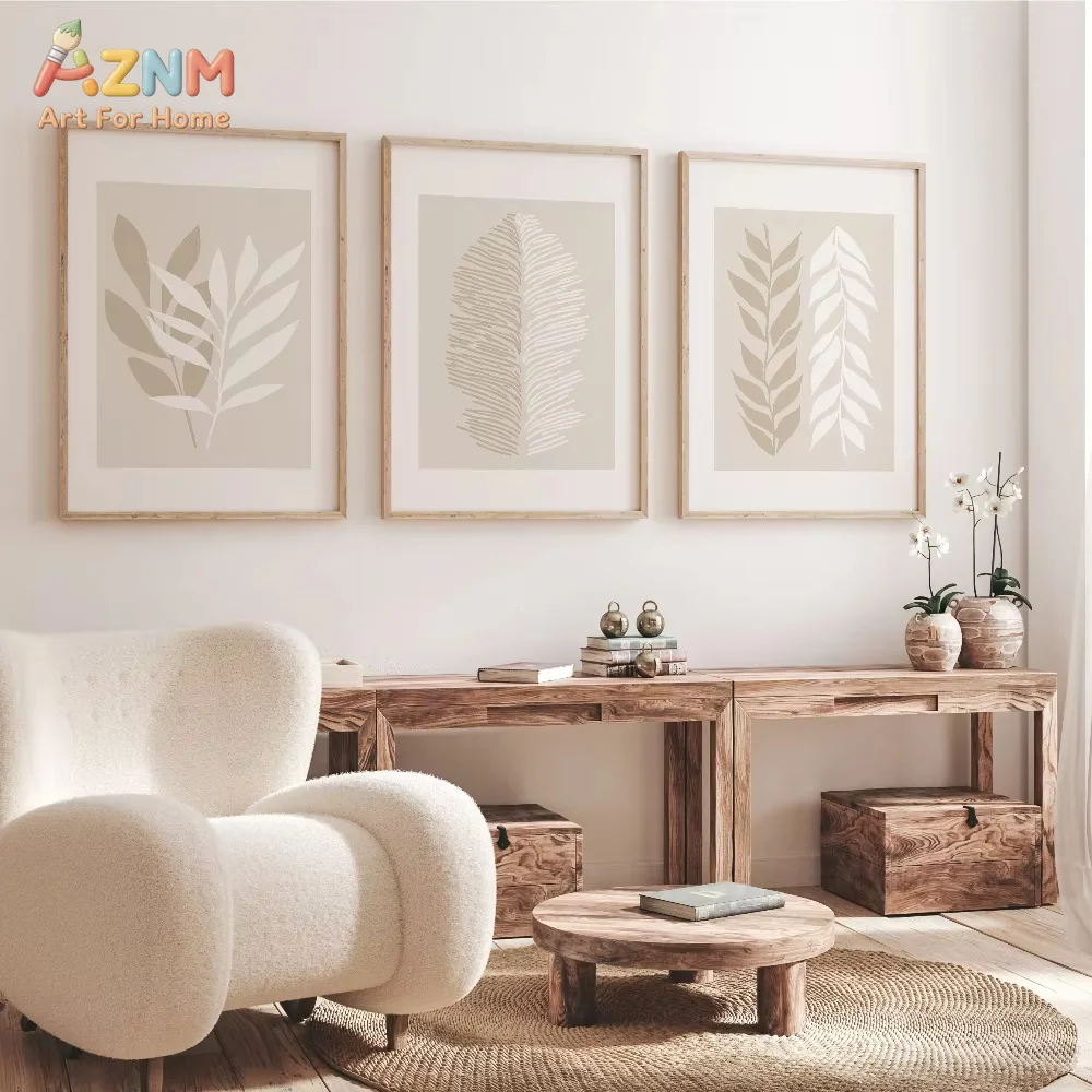 AZNM Neutral Wall Prints Botanical Wall Art Decor Plant Botanical Wall Art Beige Prints Beige Boho Art Beige Home Decor Gift
