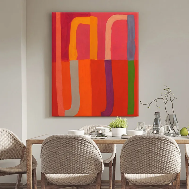 abstract living room entrance hand-painted oil painting decorative painting red block home entry