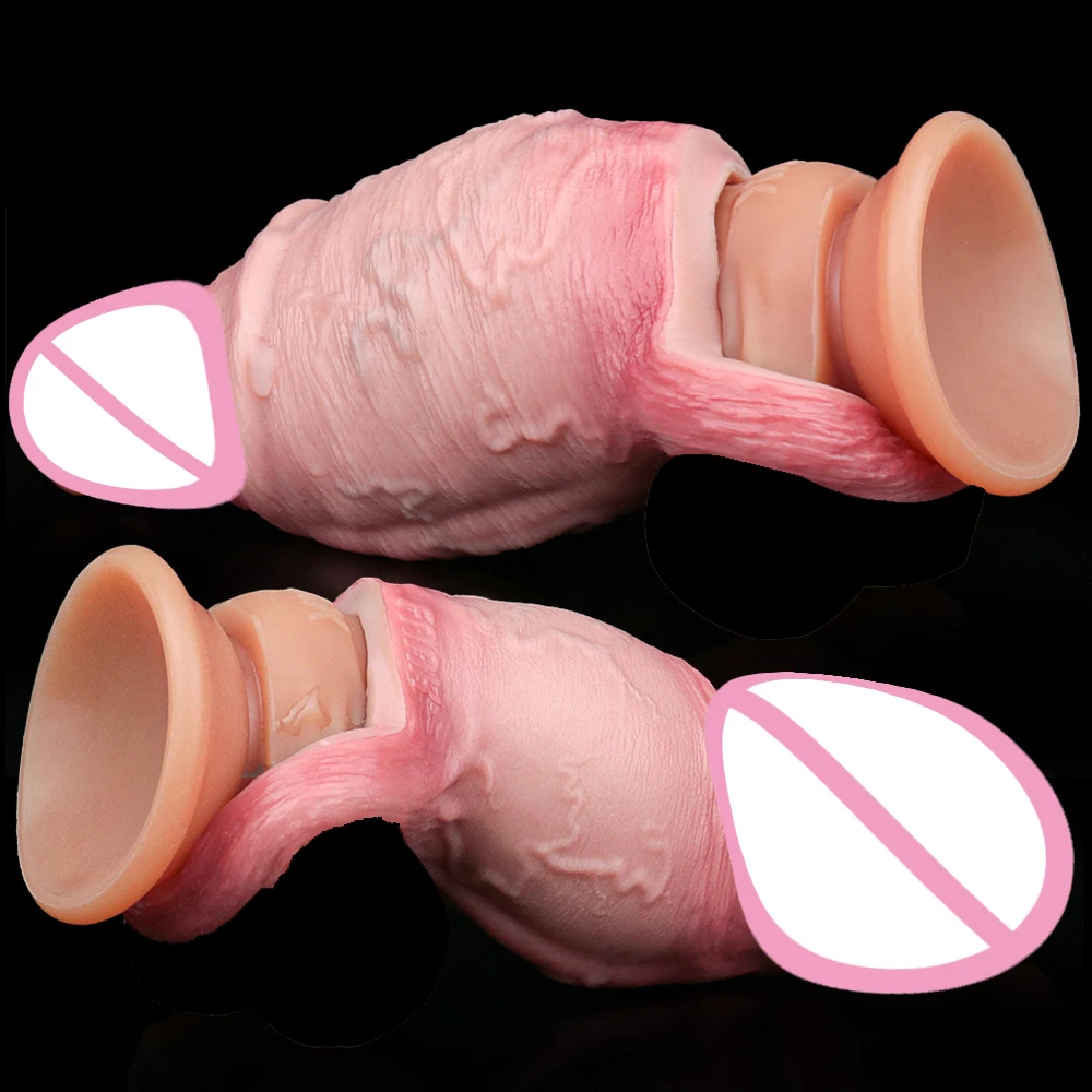 SHAZ Wide Penis Sleeve Real Foreskin&Vein Dildo Sheath Girth Increase Two Size Cock Cover Delay Ejaculation Sex Toys for Men 18+
