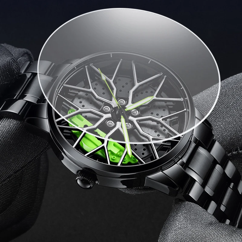 Watch for Men 360° Rotary Dial Sport Car Rim Wheel Hub Waterproof Luminous Fashion Stainless Steel Men's Quartz Wristwatch reloj