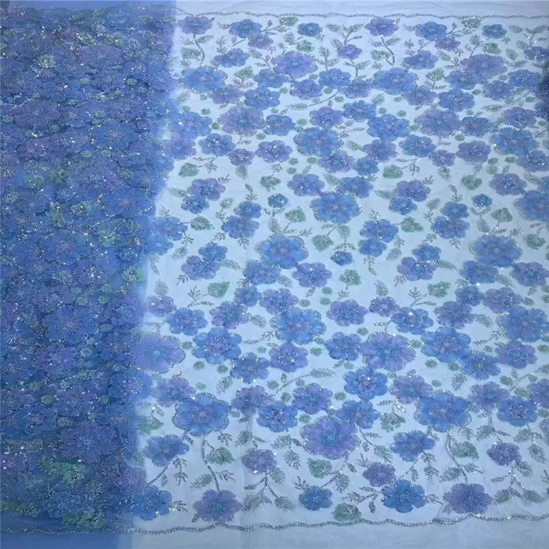 Multi-Color Plate Flower Embroidered Mesh Fabric Sequin Bead Tube Embroidery Gauze Non-Elastic Polyester