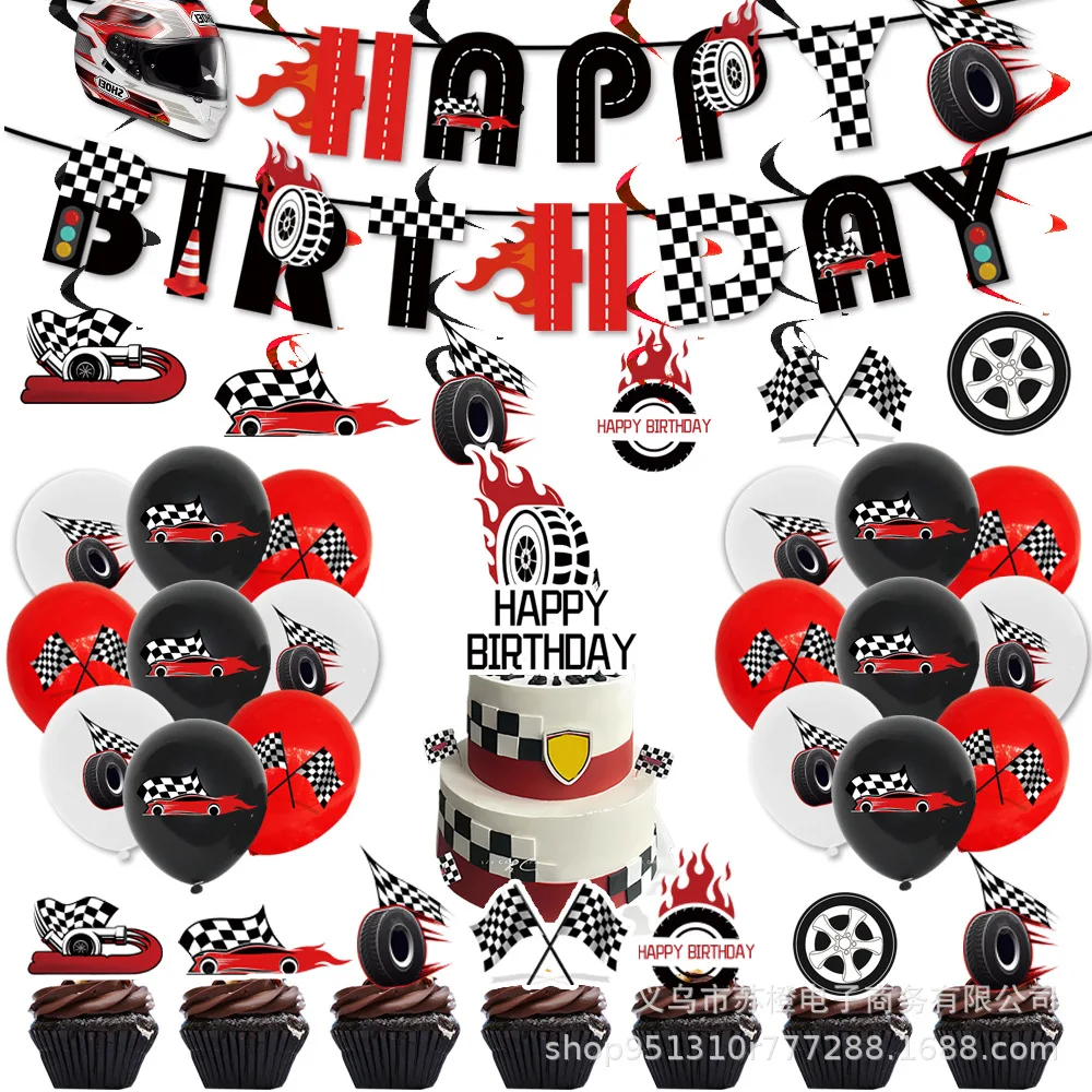 Racing Themed Party Supplies Boy Racing Birthday Decorations Disposable Wheel Paper Plate Banner Balloon Cup Napkin Tablecloth