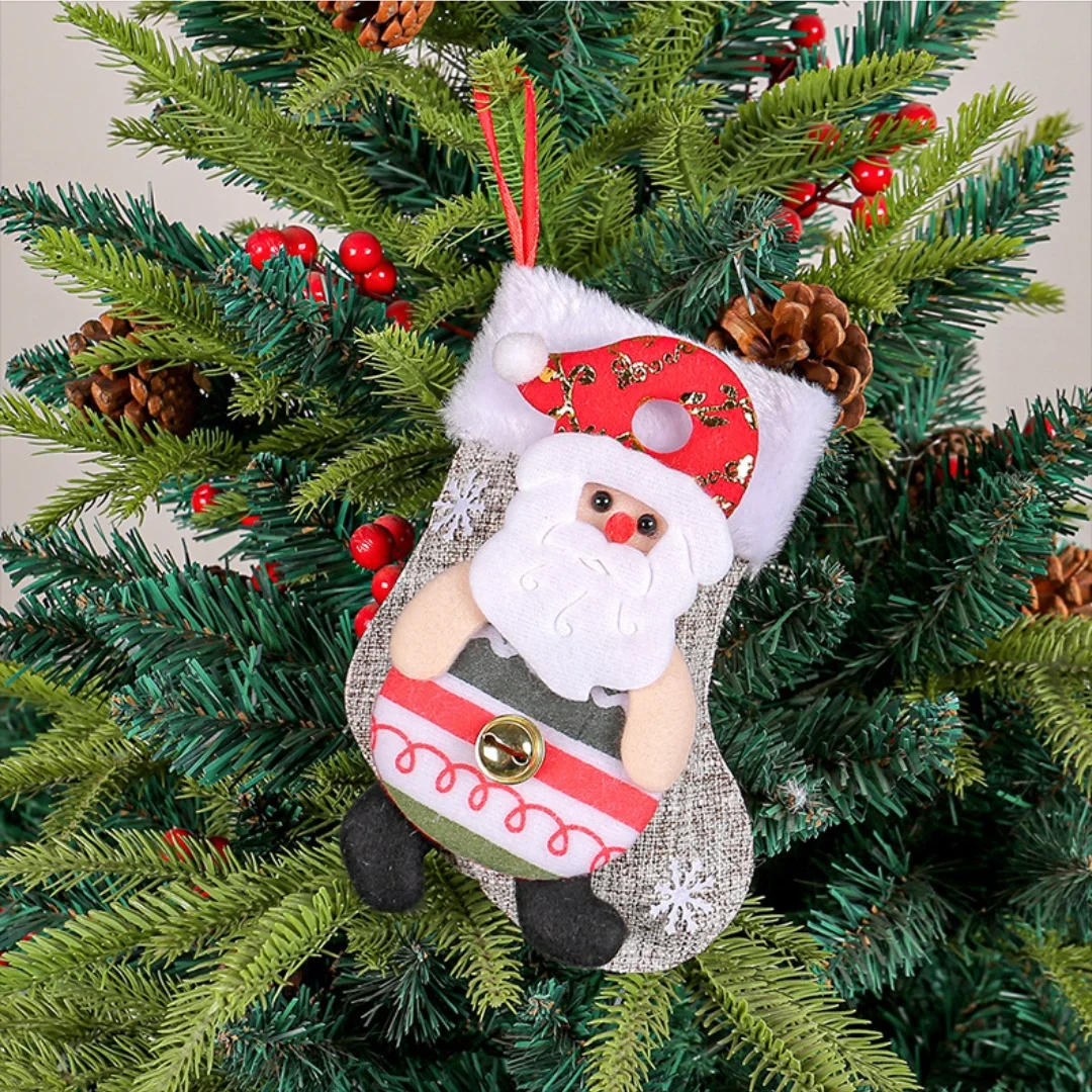 Christmas Hanging Stockings Xmas Tree Ornaments Pendant Small Boots Children New Year Candy Bag Snowman Elk Santa Claus Gift