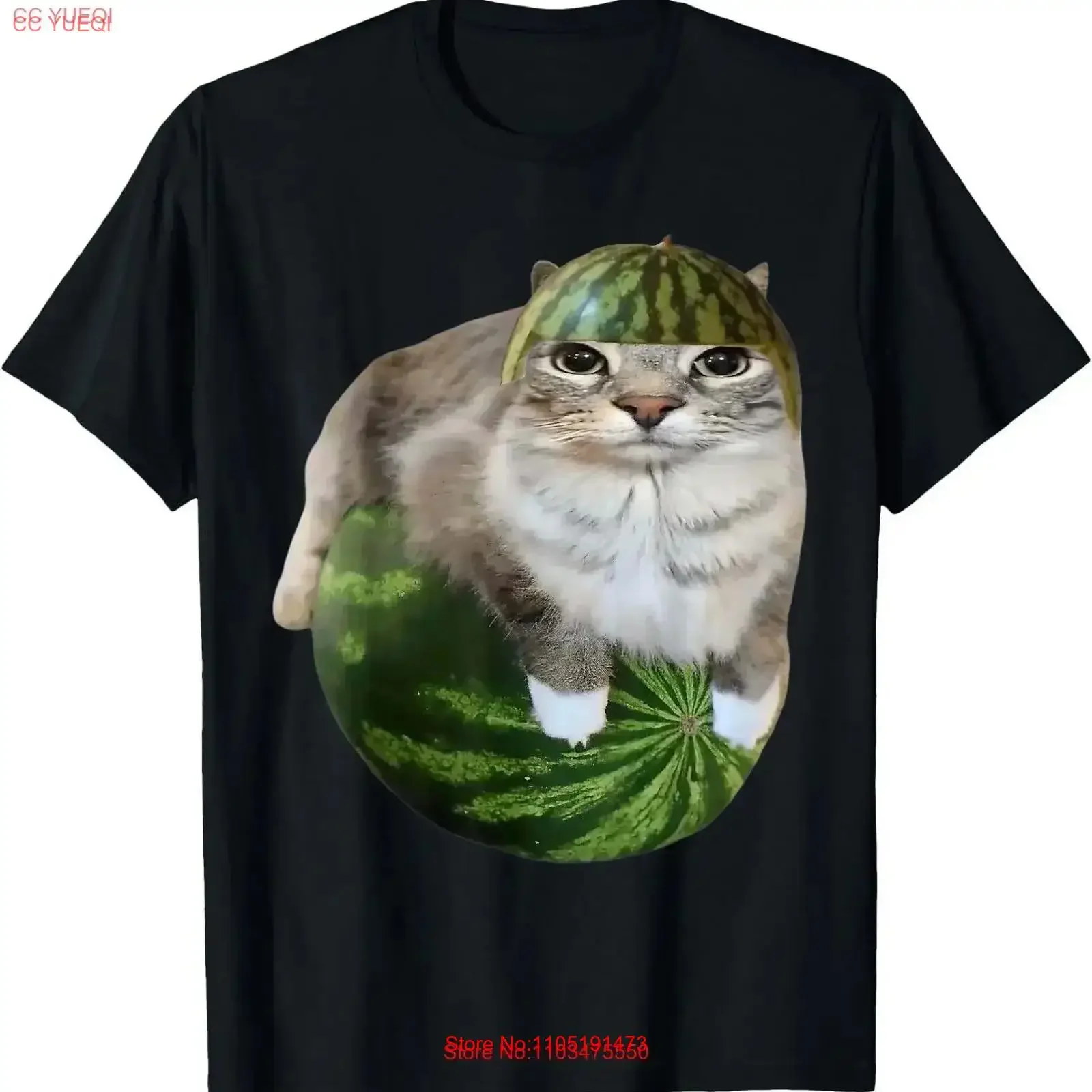 

Watermelon Cat Silly Funny Meme T Shirt vintage Washed Top For Everyday Wear Versatile designer clothes Breathable Slightly