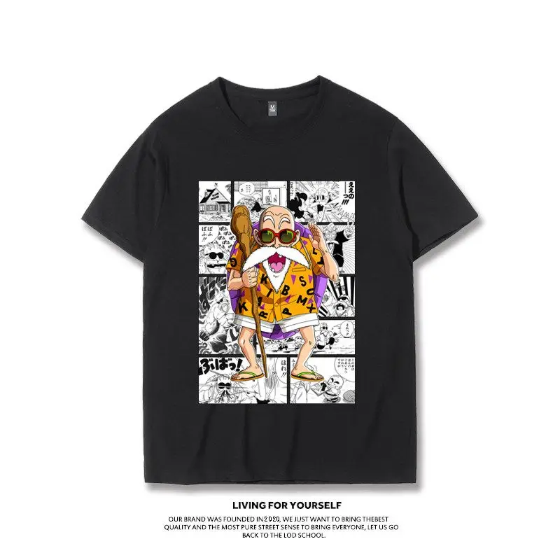 

2025 New Anime T-shirt Set Short Sleeve Tops with Master Roshi Print and Dragon Ball Manga Design Casual Streetwear Spring