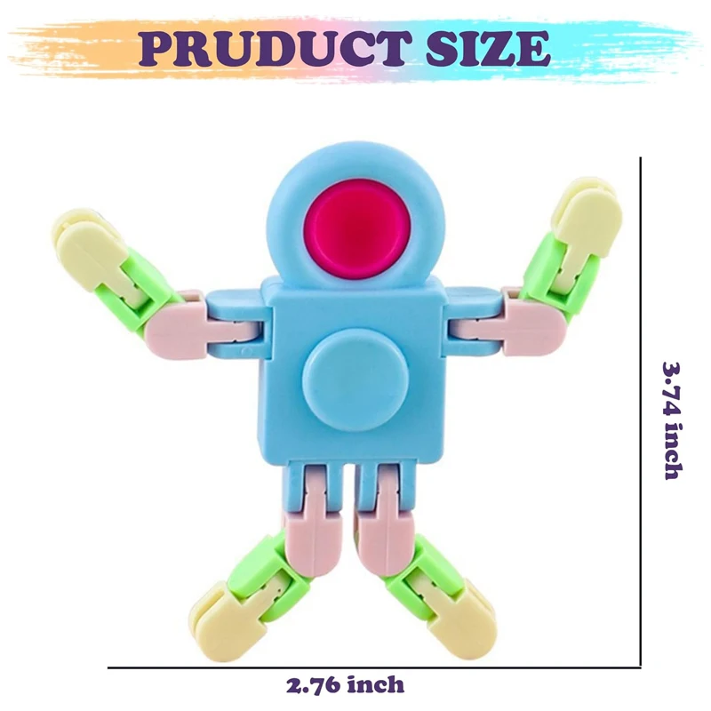 4 Pack Fidget Sensory Spinner Toys Transformable Chain Robot Fingertip Toy Stress Relief Fidget Toy Birthday School Gift