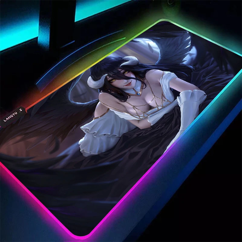 

Mouse Pad Gamer RGB PC Computer Overlord Albedo Desk Mat Keyboard Pad LED Laptop Anime Girl Gaming Accessories Mousepad Carpet