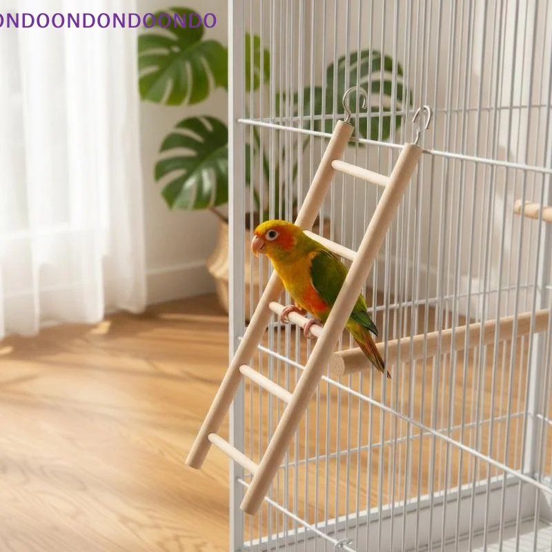 Natural Wood Bird Climbing Ladder with Sturdy Metal Hooks Multi Size Options Safe for Parrot Cage Chew Play Toy