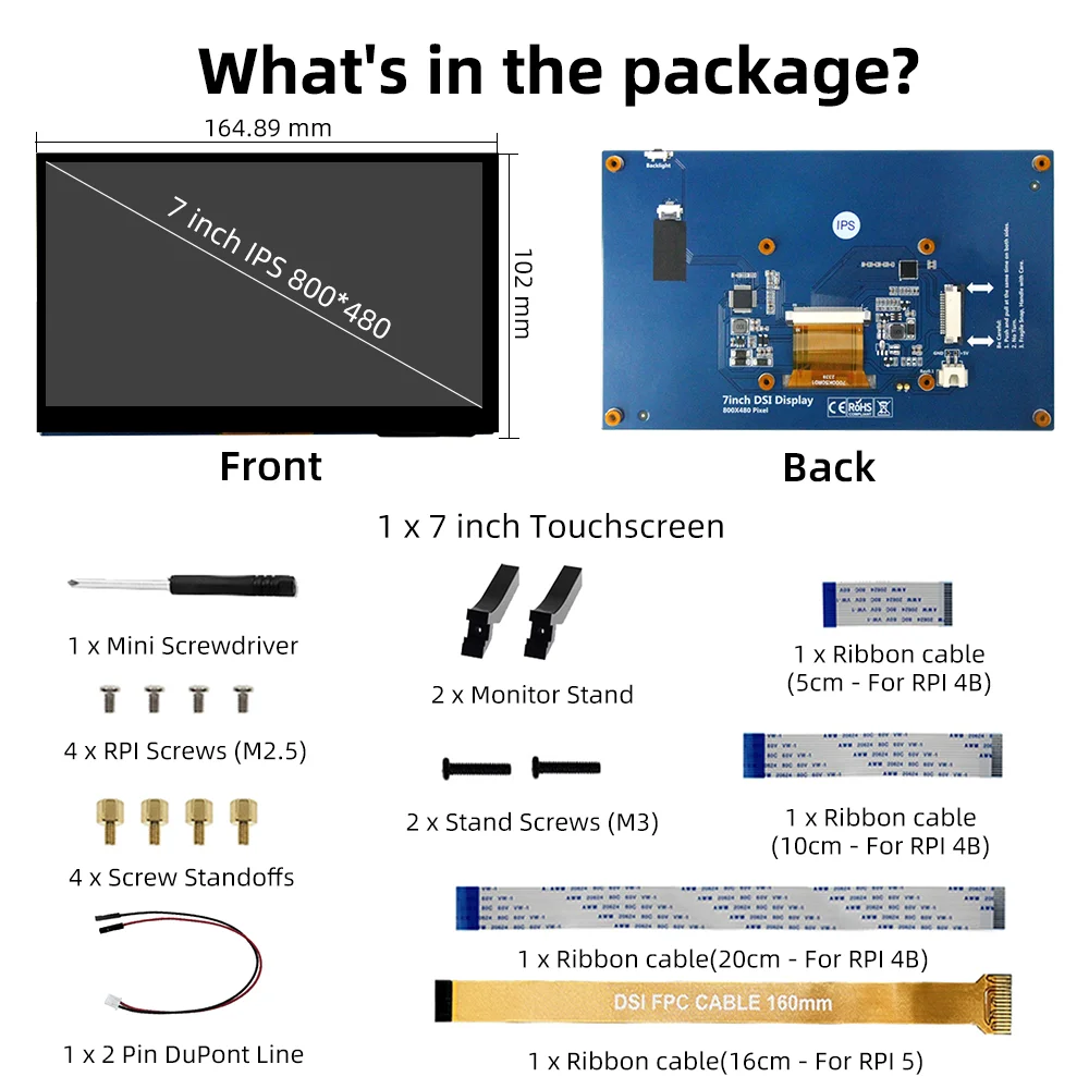 IUoYoMon pantalla táctil DSI de 7 pulgadas 800x480 pantalla LCD Monitor de pantalla táctil capacitiva portátil para Raspberry Pi 5 4 3 3B + 2