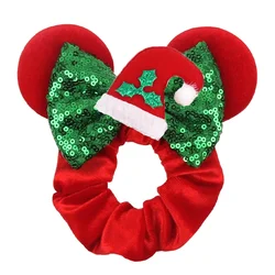 2024 Disney Christmas Mouse Ears Velvet Hair Scrunchies For Girls Women Sequins 4