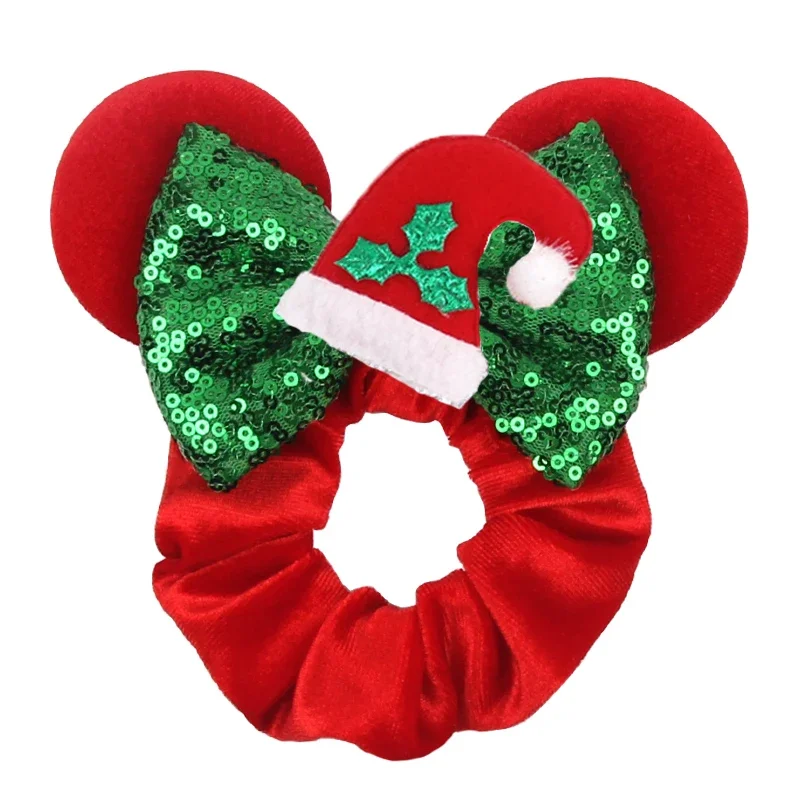 10 Stks/Partij Disney Christmas Mouse Ears Velvet Hair Scrunchies For GirlsWomen Sequins 4