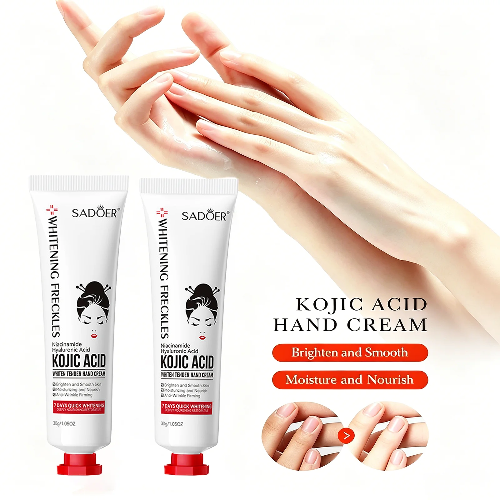 SADOER Kojic Acid Hand Cream Deep Moisturizing Nourishing Hydrating Anti Dry Crack Soft Smooth Hand Skin Lotion 30g
