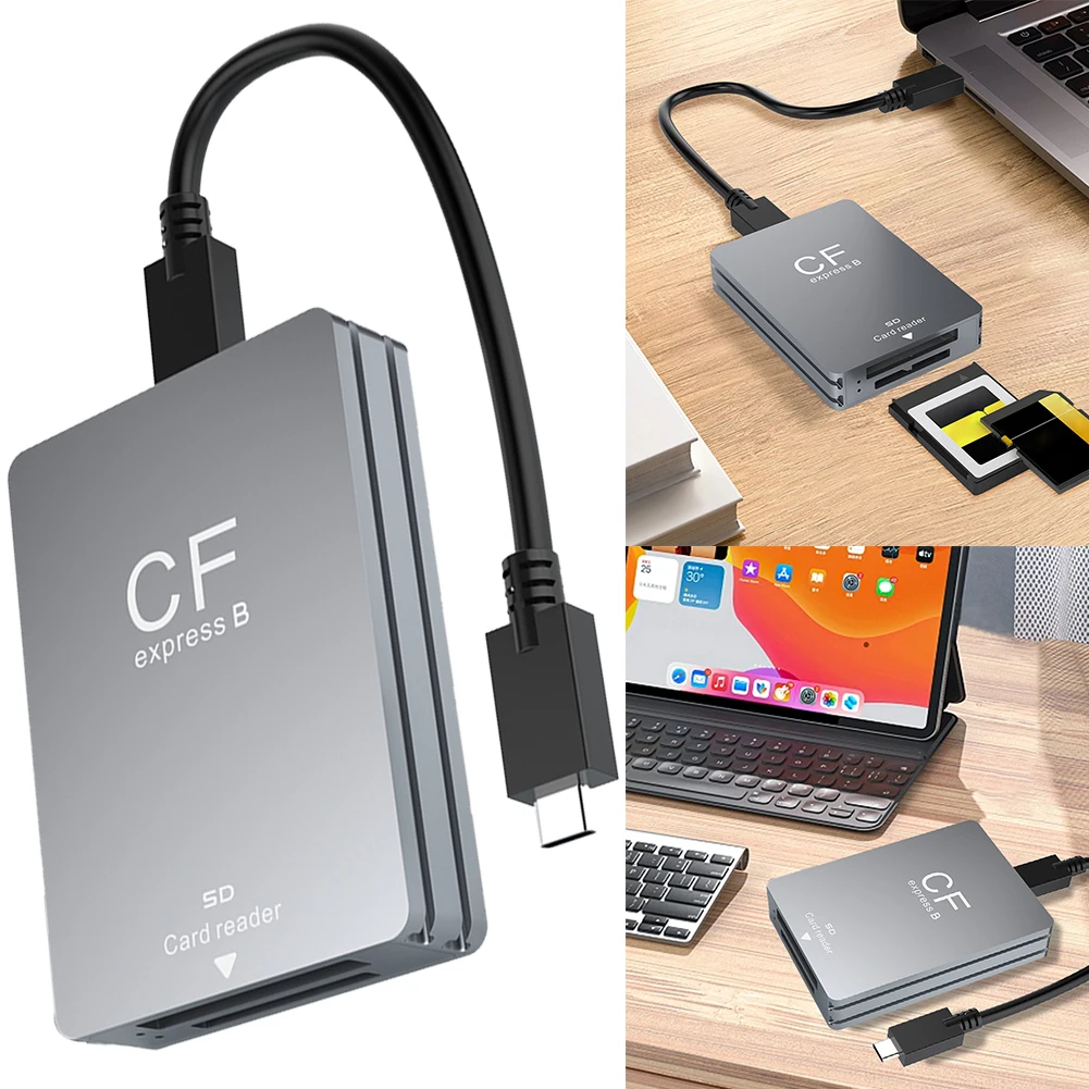 2 in 1 CFexpress Type B SD Card Reader Cardreader Adapter with USB C To USB C/A Cable Support for Android/Windows/ OS for SLR