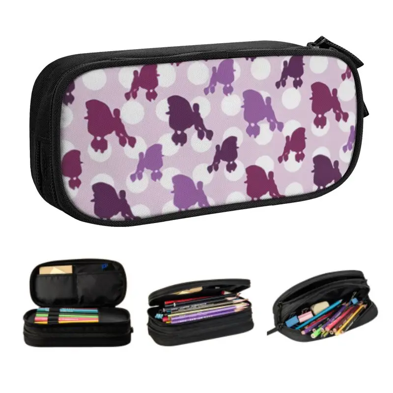 

Purple Poodle Polka Dot Print-Dogs Pattern Pencil Cases for Girls Boys Custom Large Capacity Pen Bag Box School Accessories