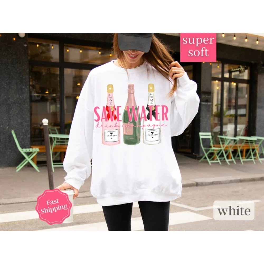 Sudadera con estampado de botellas de champán Y2k, Jersey Kawaii para amantes del champán