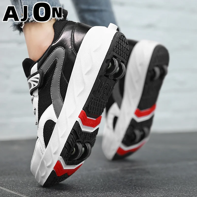 

Безопасные и прочные роликовые кроссовки с четырьмя колесами и скрытыми колесиками для мальчиков и девочек, размеры 29-43.